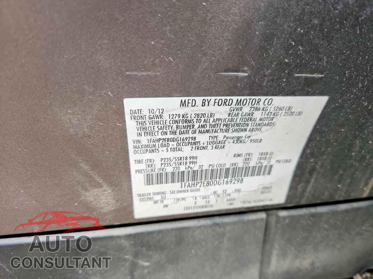 FORD TAURUS 2013 - 1FAHP2E80DG169298