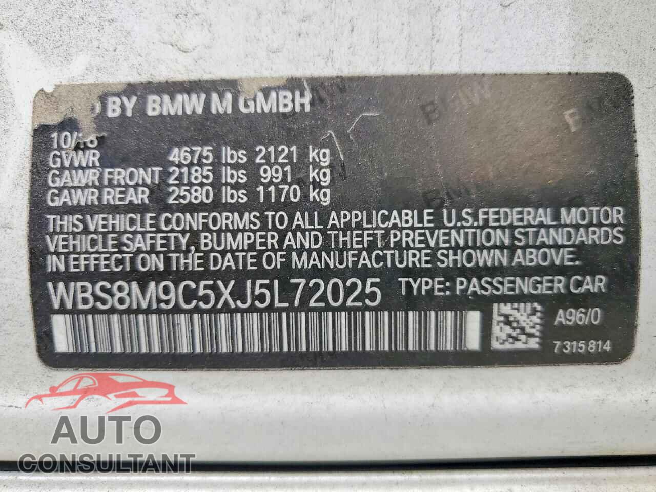BMW M3 2018 - WBS8M9C5XJ5L72025