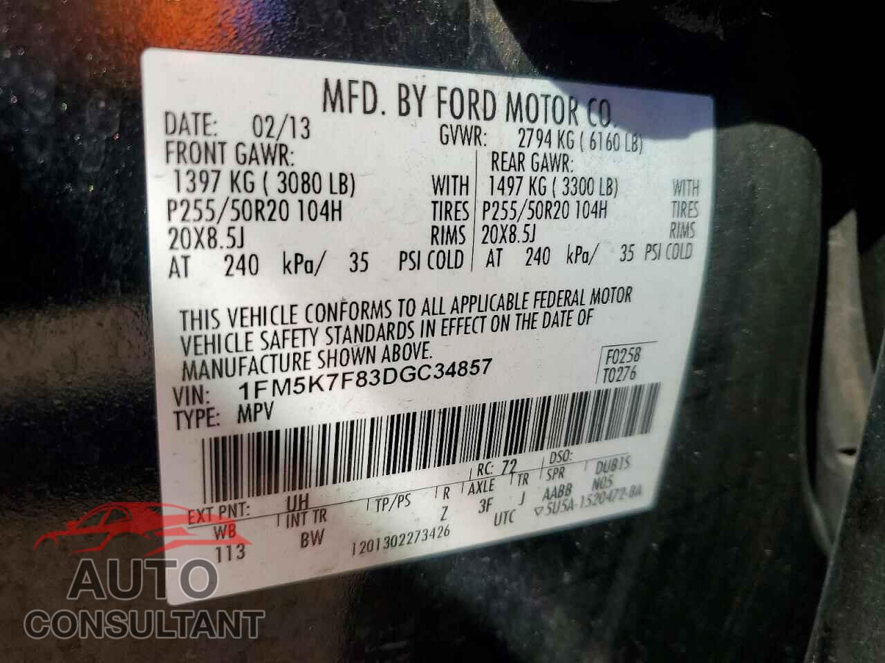 FORD EXPLORER 2013 - 1FM5K7F83DGC34857