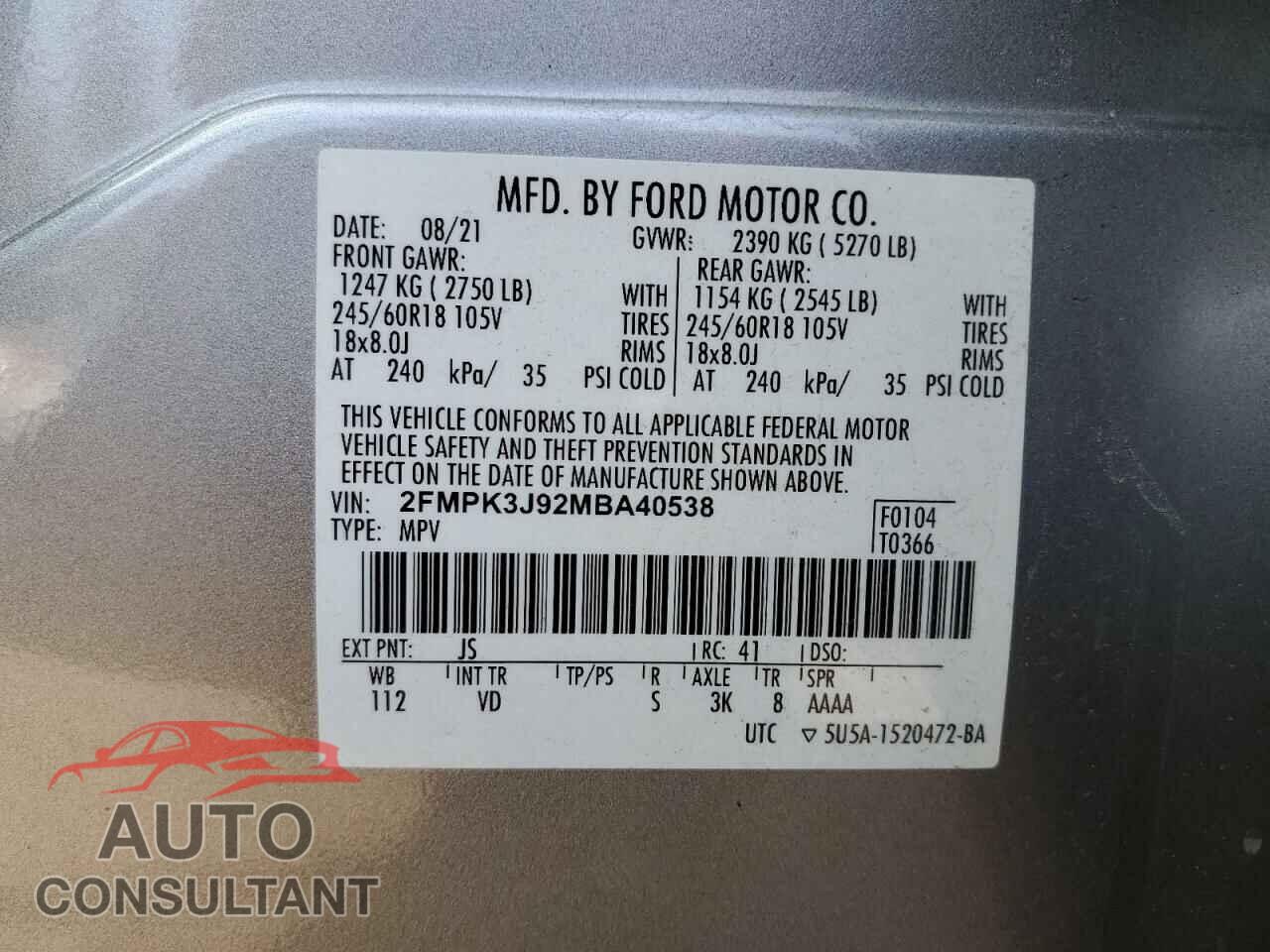 FORD EDGE 2021 - 2FMPK3J92MBA40538