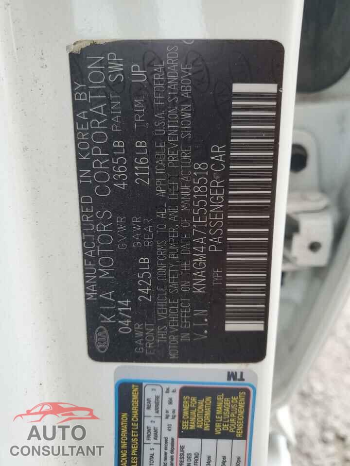 KIA OPTIMA 2014 - KNAGM4A71E5518518