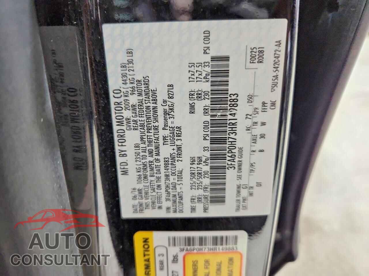 FORD FUSION 2017 - 3FA6P0H73HR149883