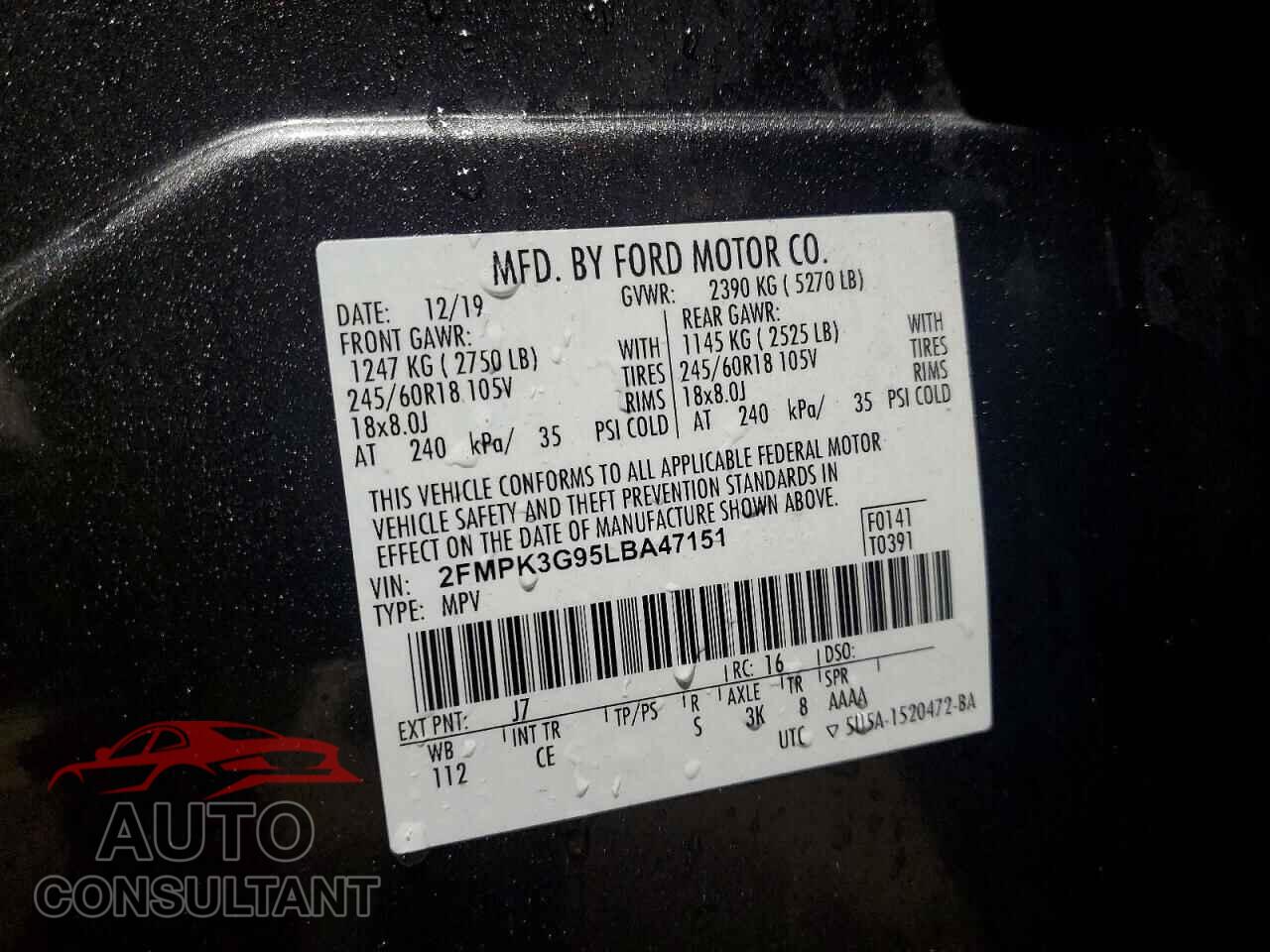 FORD EDGE 2020 - 2FMPK3G95LBA47151