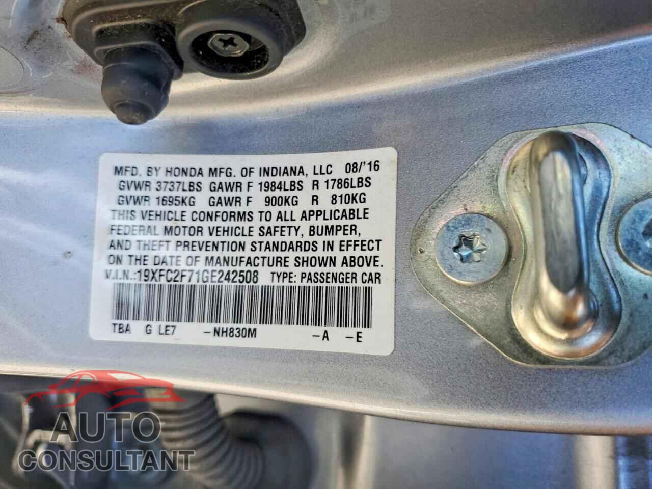 HONDA CIVIC 2016 - 19XFC2F71GE242508