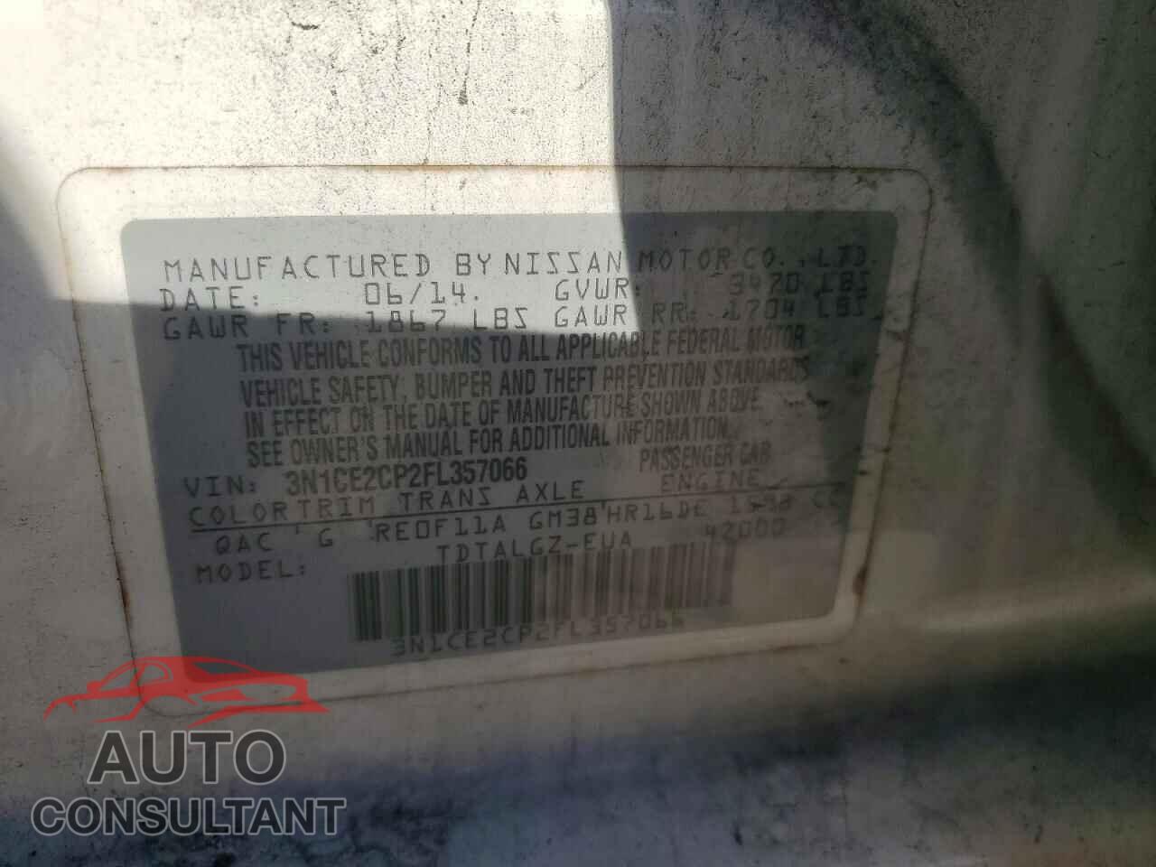 NISSAN VERSA 2015 - 3N1CE2CP2FL357066