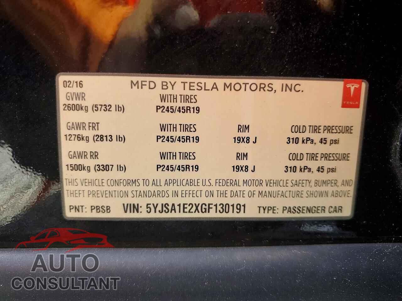 TESLA MODEL S 2016 - 5YJSA1E2XGF130191