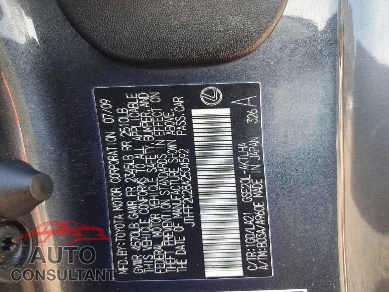 LEXUS IS 2010 - JTHFF2C28A2504592