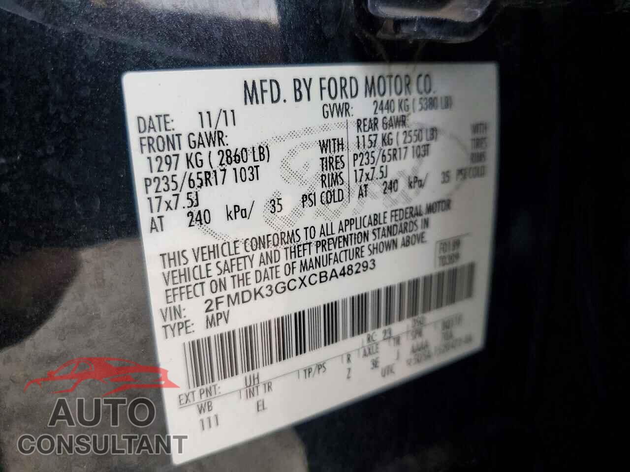 FORD EDGE 2012 - 2FMDK3GCXCBA48293