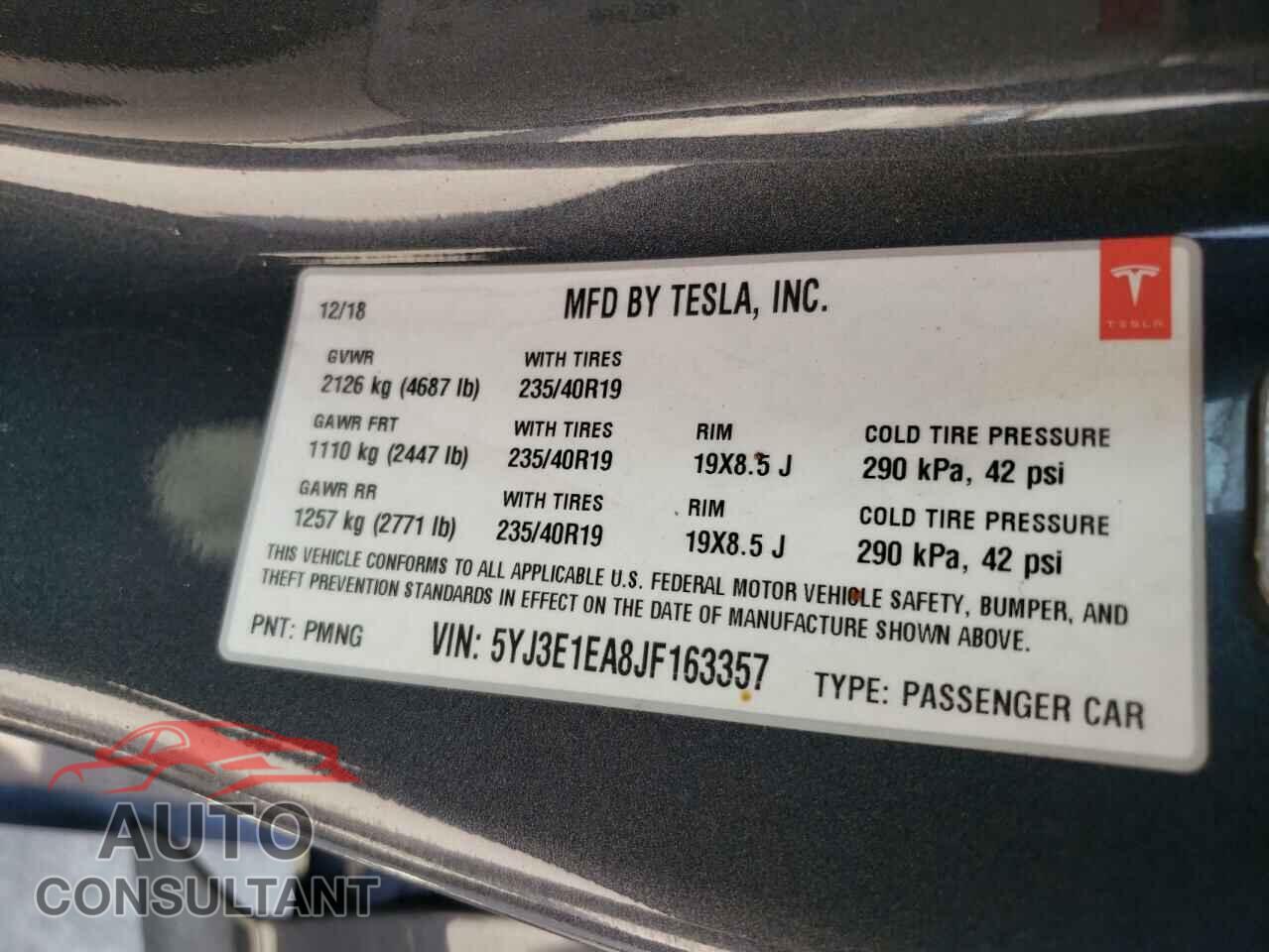 TESLA MODEL 3 2018 - 5YJ3E1EA8JF163357