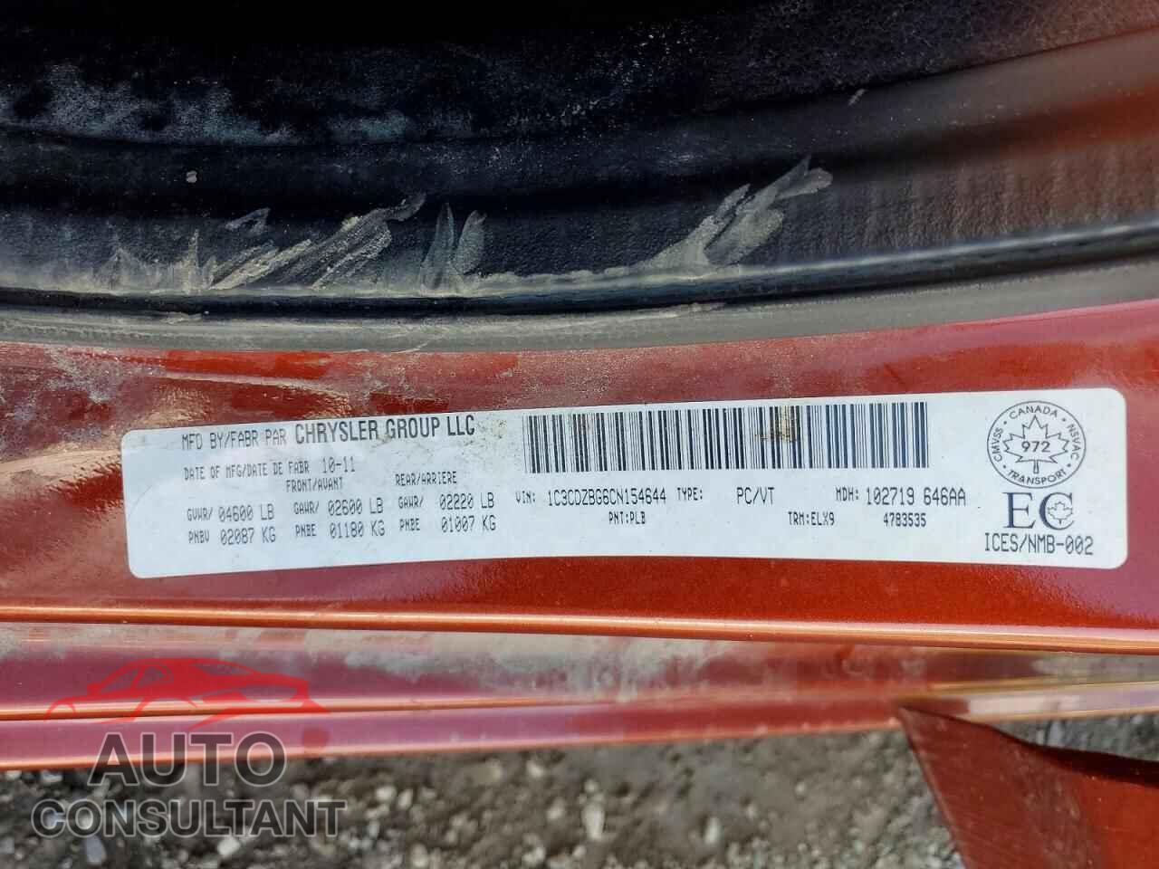 DODGE AVENGER 2012 - 1C3CDZBG6CN154644