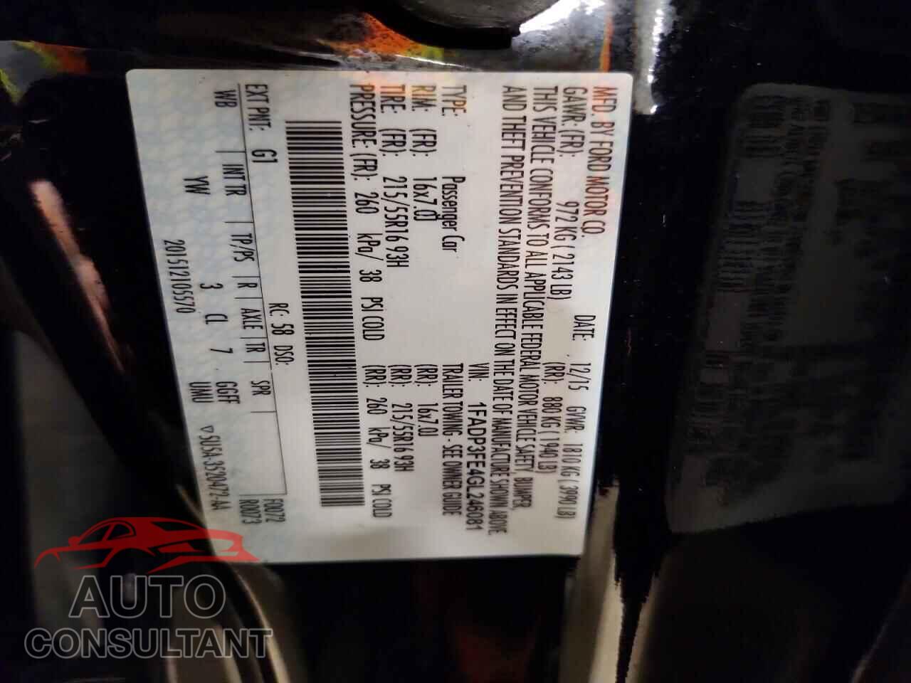 FORD FOCUS 2016 - 1FADP3FE4GL246081
