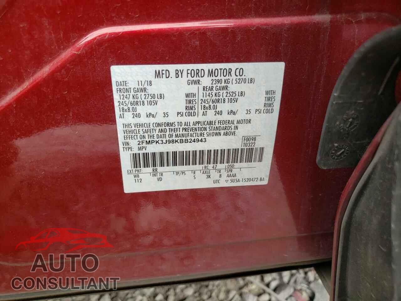 FORD EDGE 2019 - 2FMPK3J98KBB24943