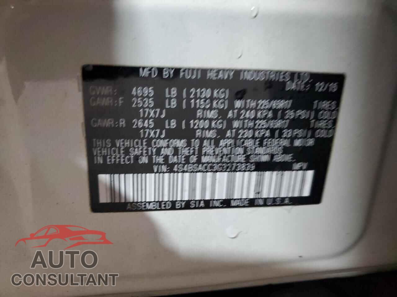SUBARU OUTBACK 2016 - 4S4BSACC3G3273839