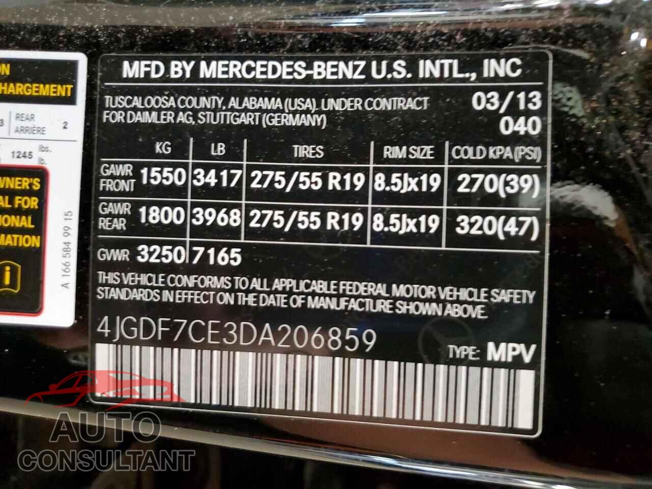 MERCEDES-BENZ GL-CLASS 2013 - 4JGDF7CE3DA206859