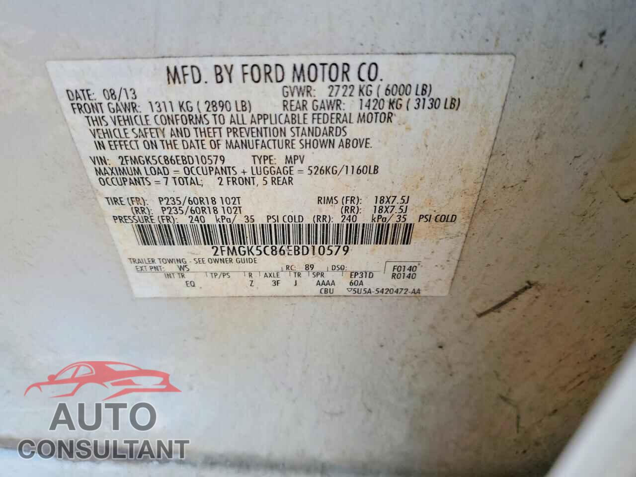FORD FLEX 2014 - 2FMGK5C86EBD10579