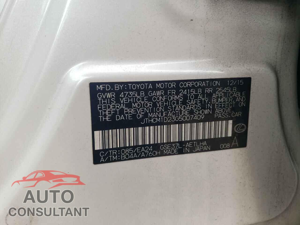 LEXUS IS 2016 - JTHCM1D23G5007409
