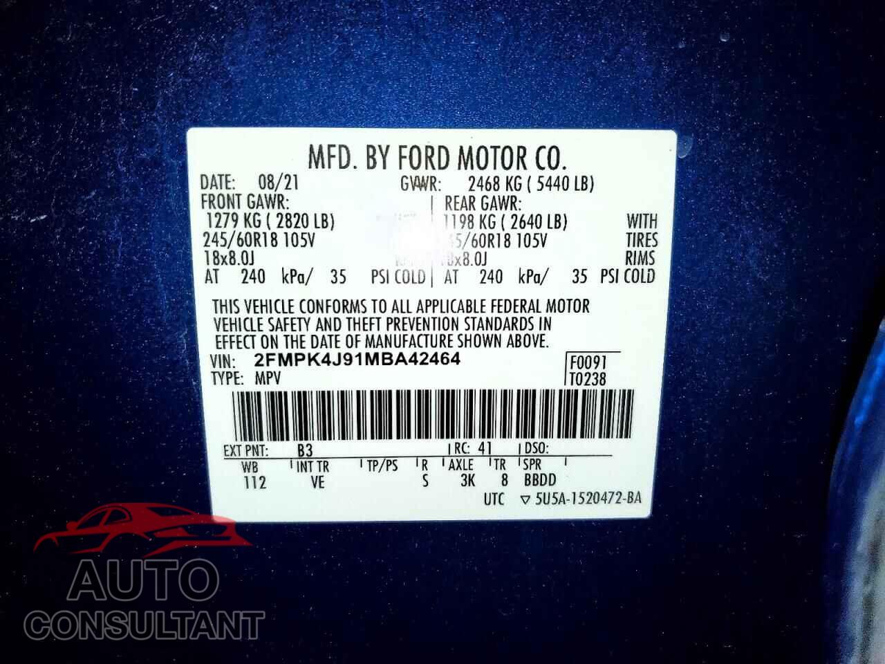 FORD EDGE 2021 - 2FMPK4J91MBA42464