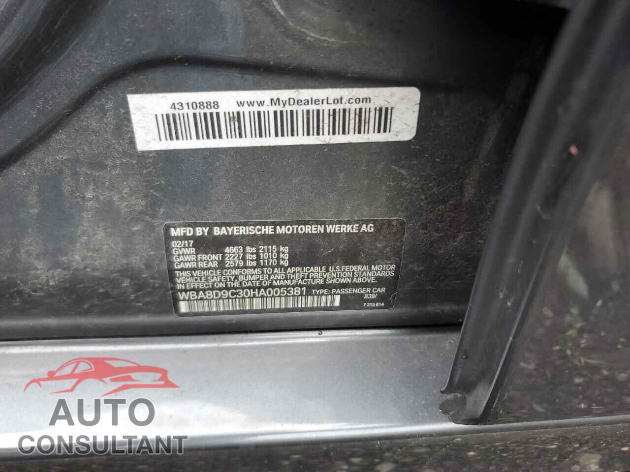 BMW 3 SERIES 2017 - WBA8D9C30HA005381
