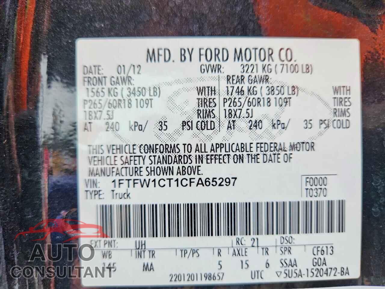 FORD F150 2012 - 1FTFW1CT1CFA65297