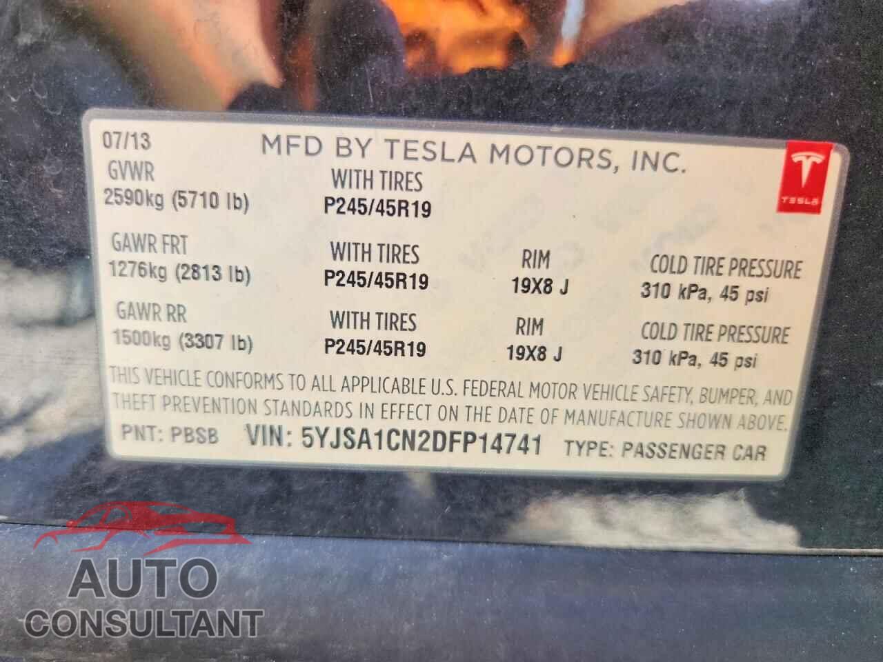 TESLA MODEL S 2013 - 5YJSA1CN2DFP14741