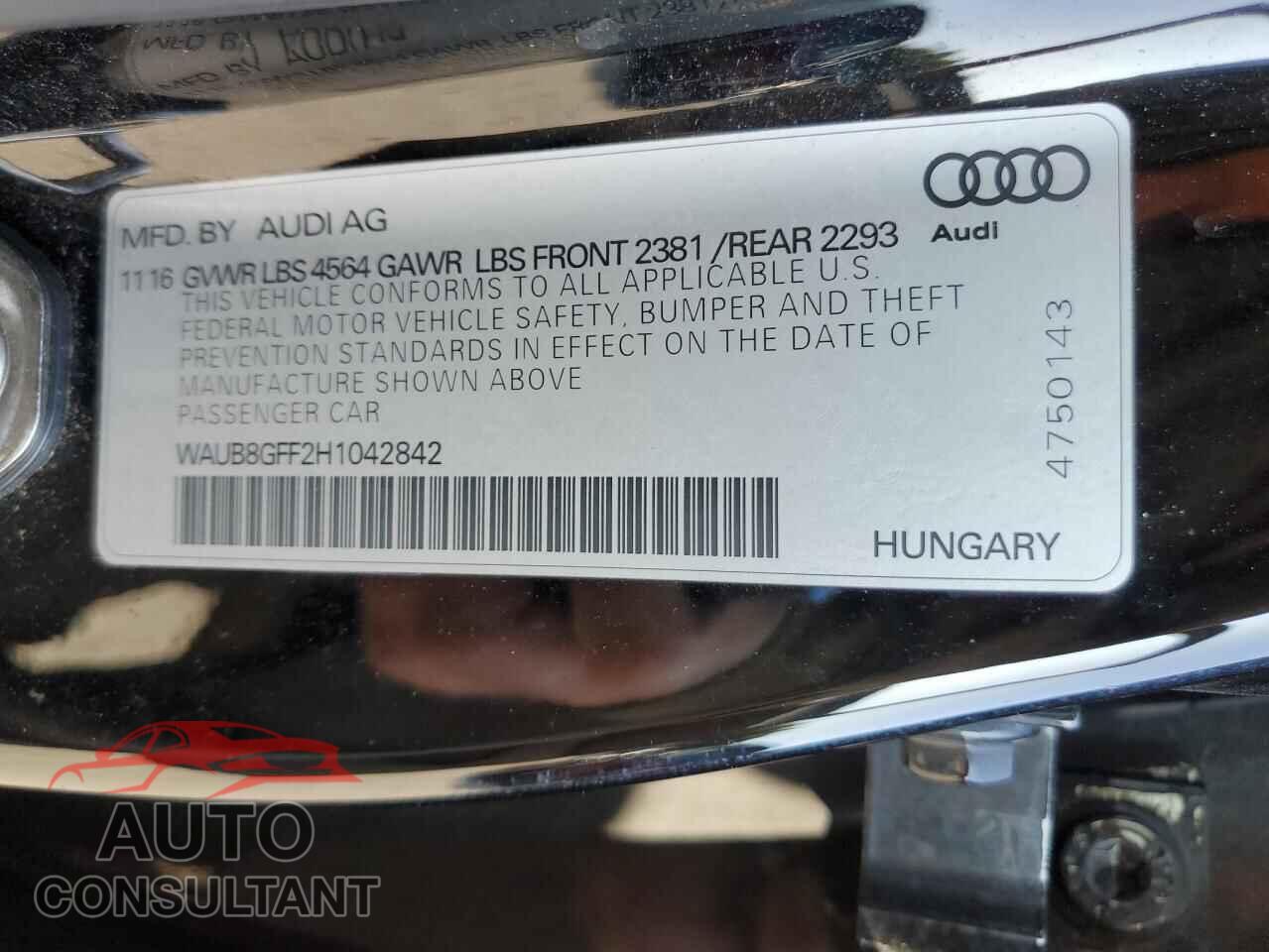 AUDI A3 2017 - WAUB8GFF2H1042842