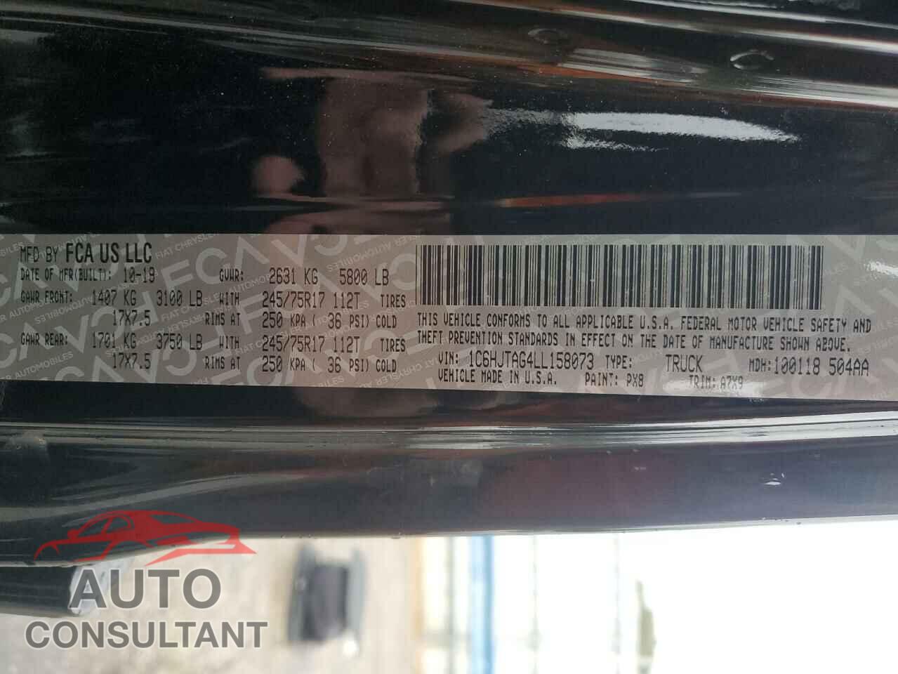 JEEP GLADIATOR 2020 - 1C6HJTAG4LL158073