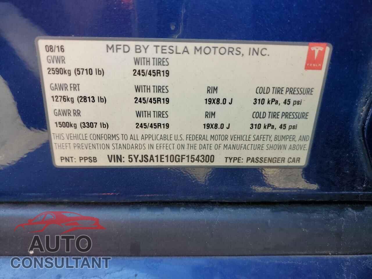 TESLA MODEL S 2016 - 5YJSA1E10GF154300