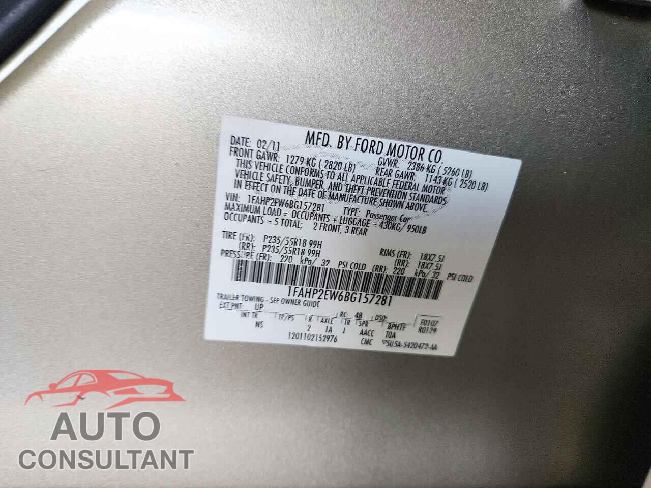 FORD TAURUS 2011 - 1FAHP2EW6BG157281