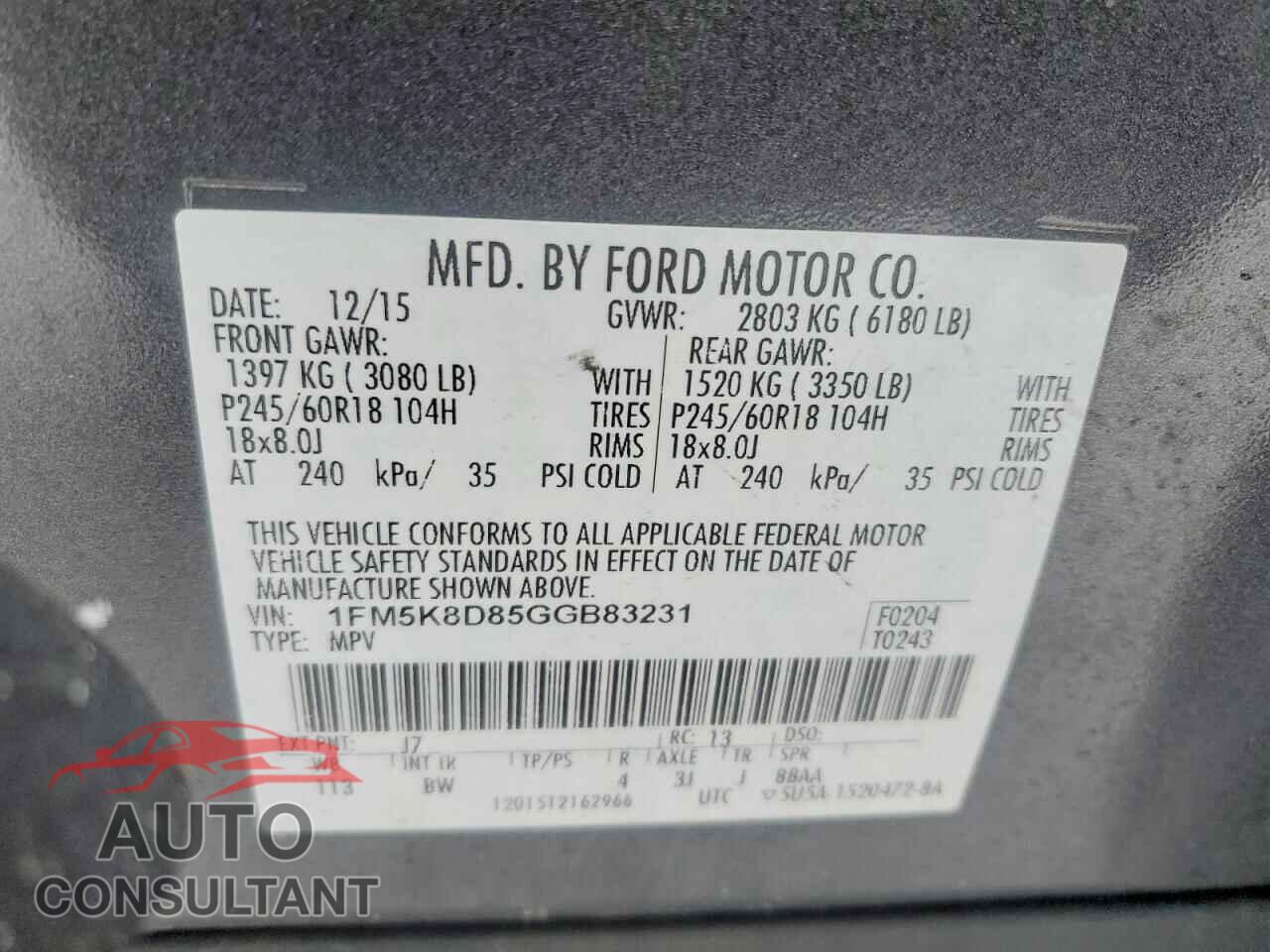FORD EXPLORER 2016 - 1FM5K8D85GGB83231