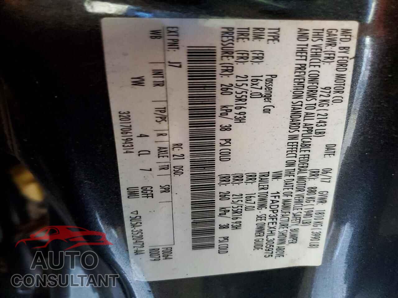 FORD FOCUS 2017 - 1FADP3FEXHL305975
