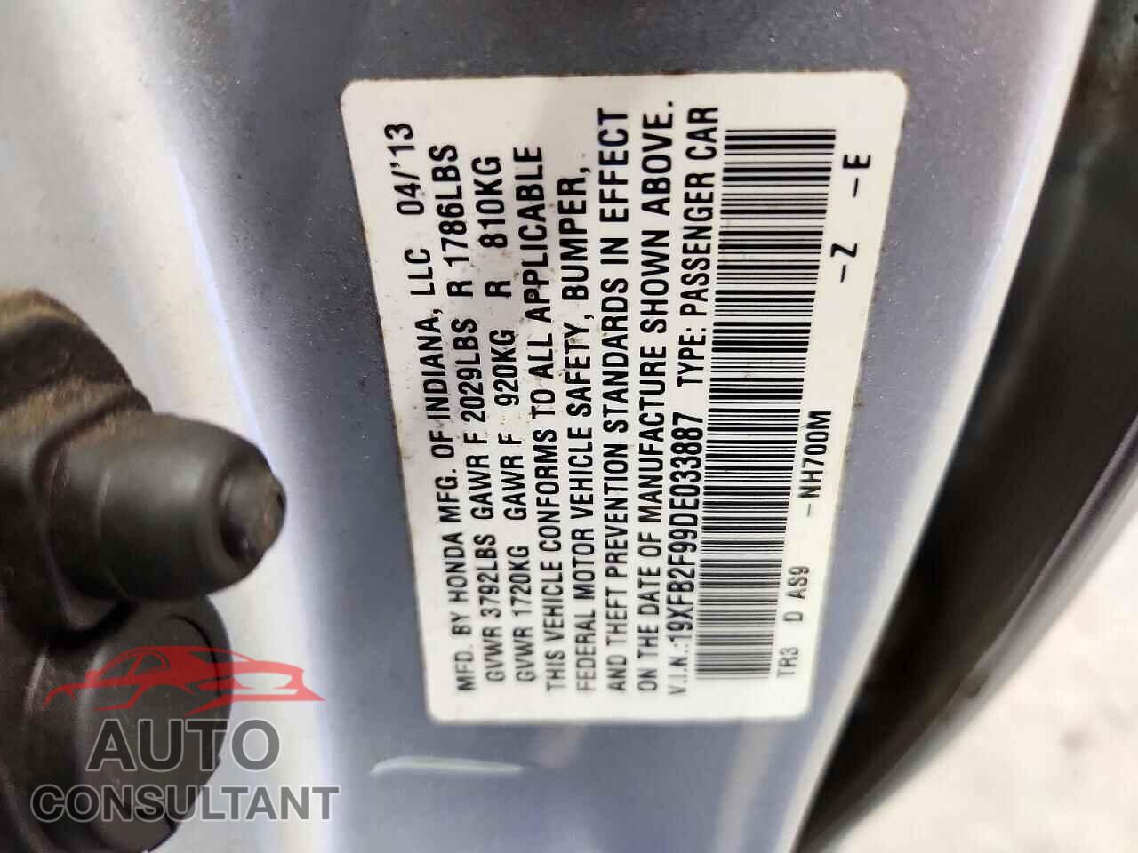 HONDA CIVIC 2013 - 19XFB2F99DE033887
