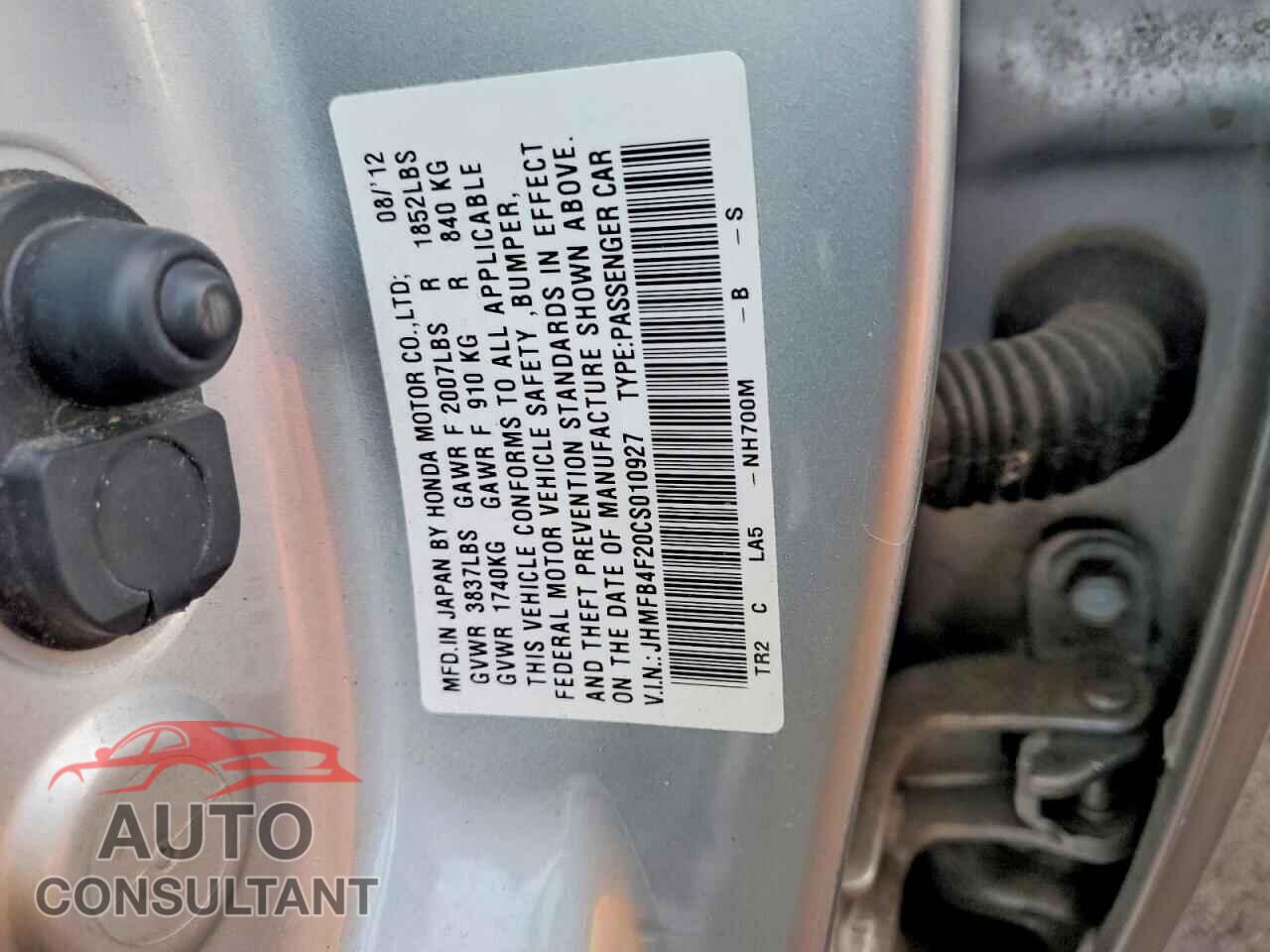 HONDA CIVIC 2012 - JHMFB4F20CS010927
