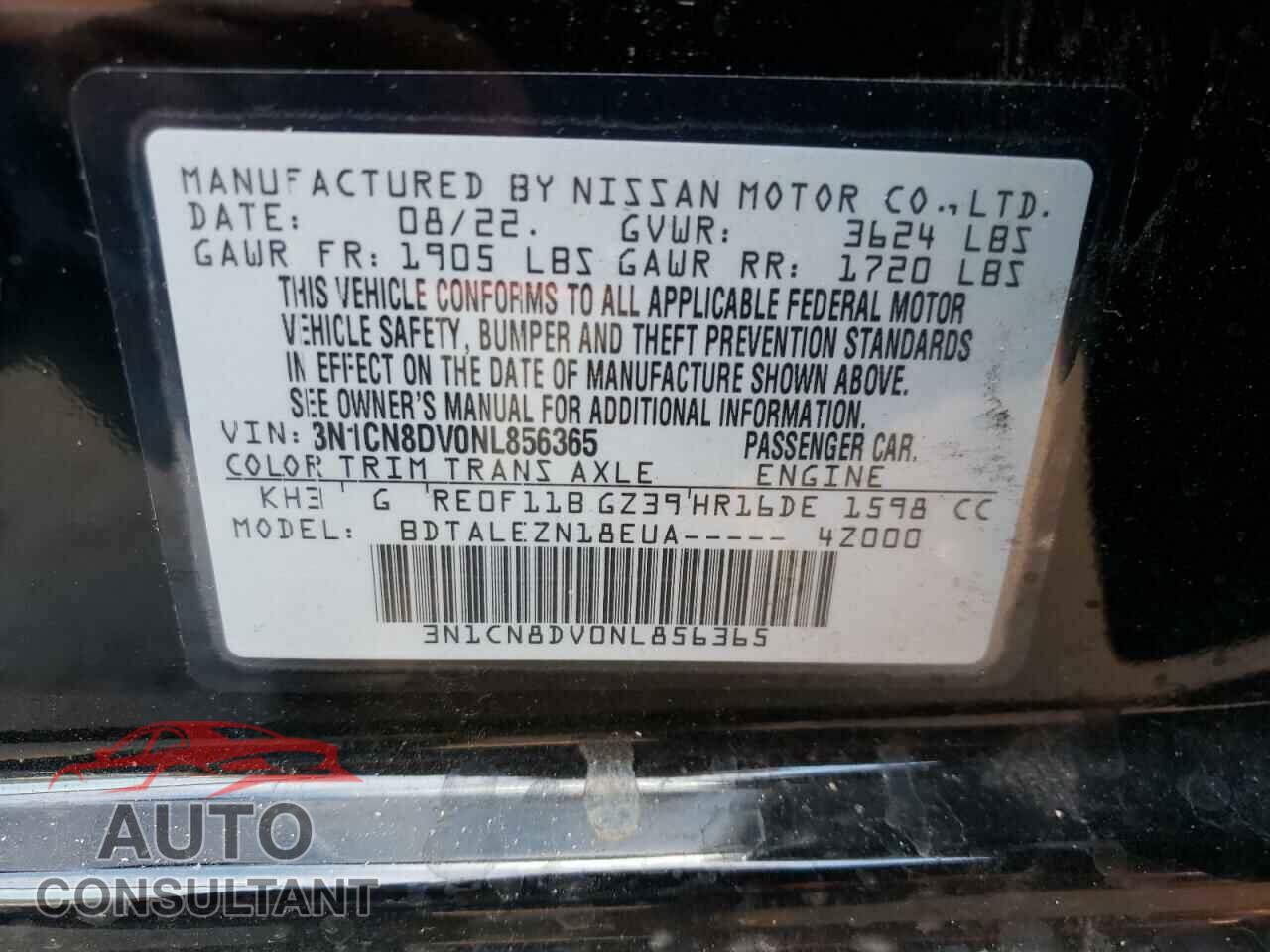 NISSAN VERSA 2022 - 3N1CN8DV0NL856365