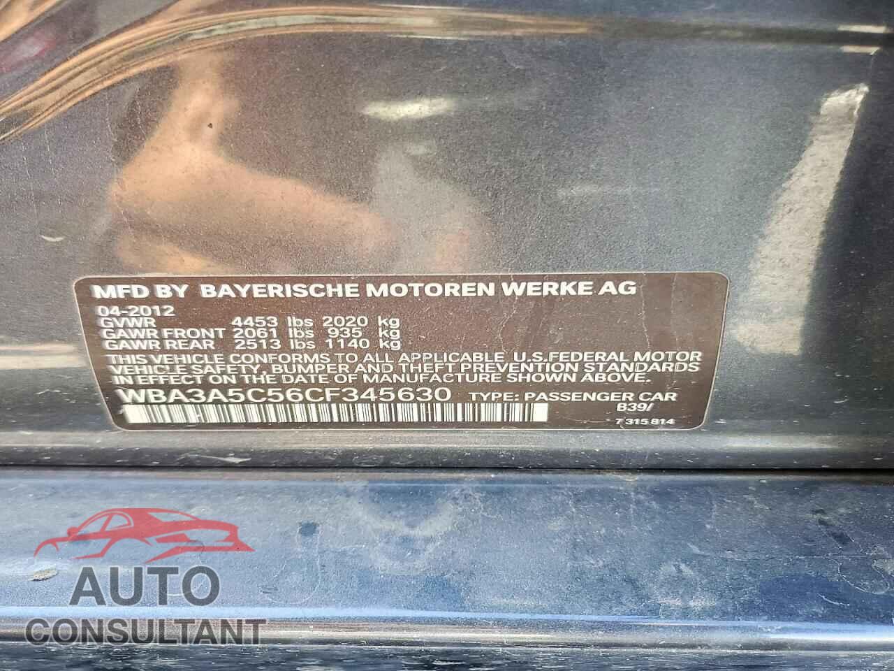 BMW 3 SERIES 2012 - WBA3A5C56CF345630