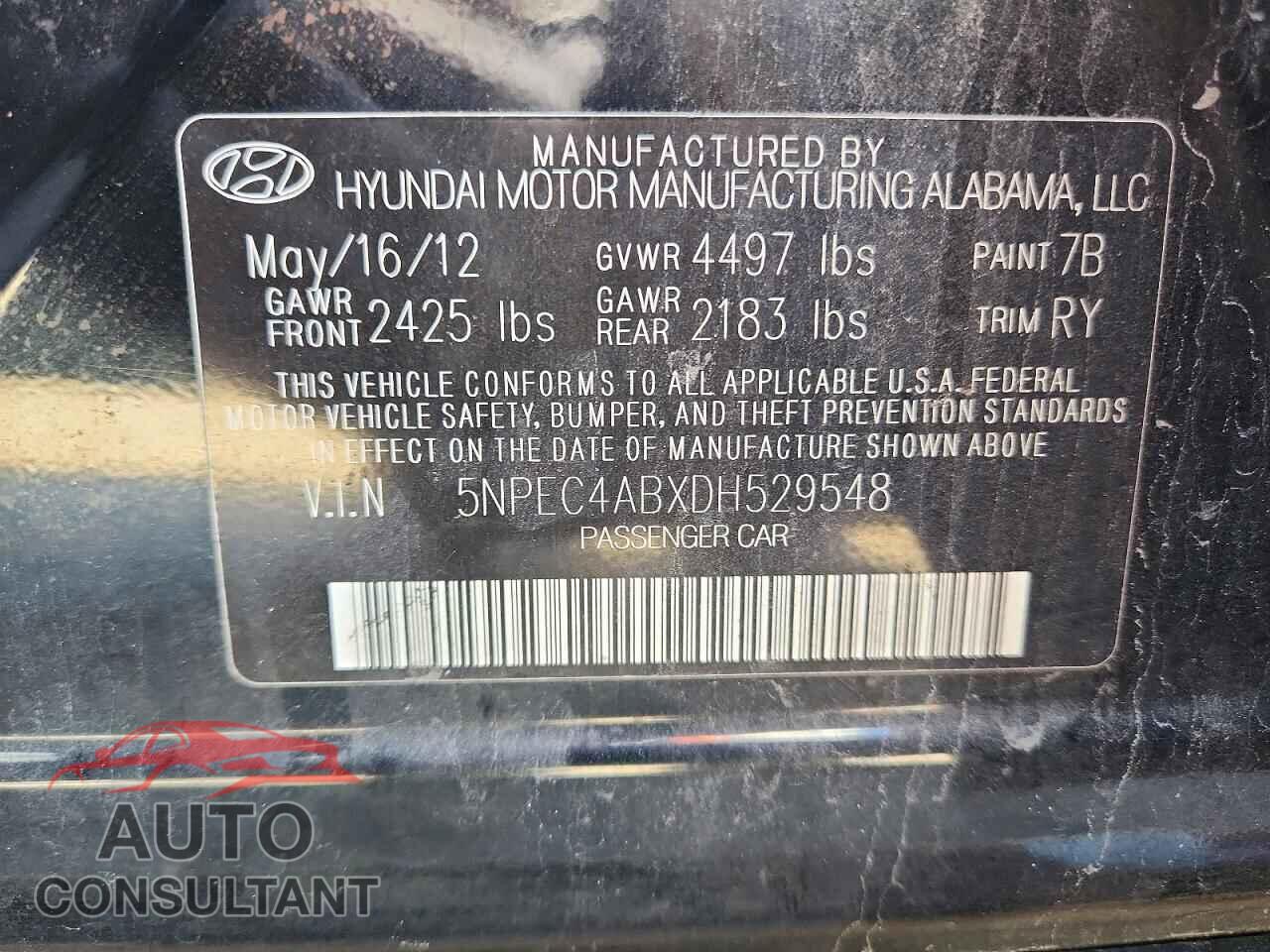 HYUNDAI SONATA 2013 - 5NPEC4ABXDH529548