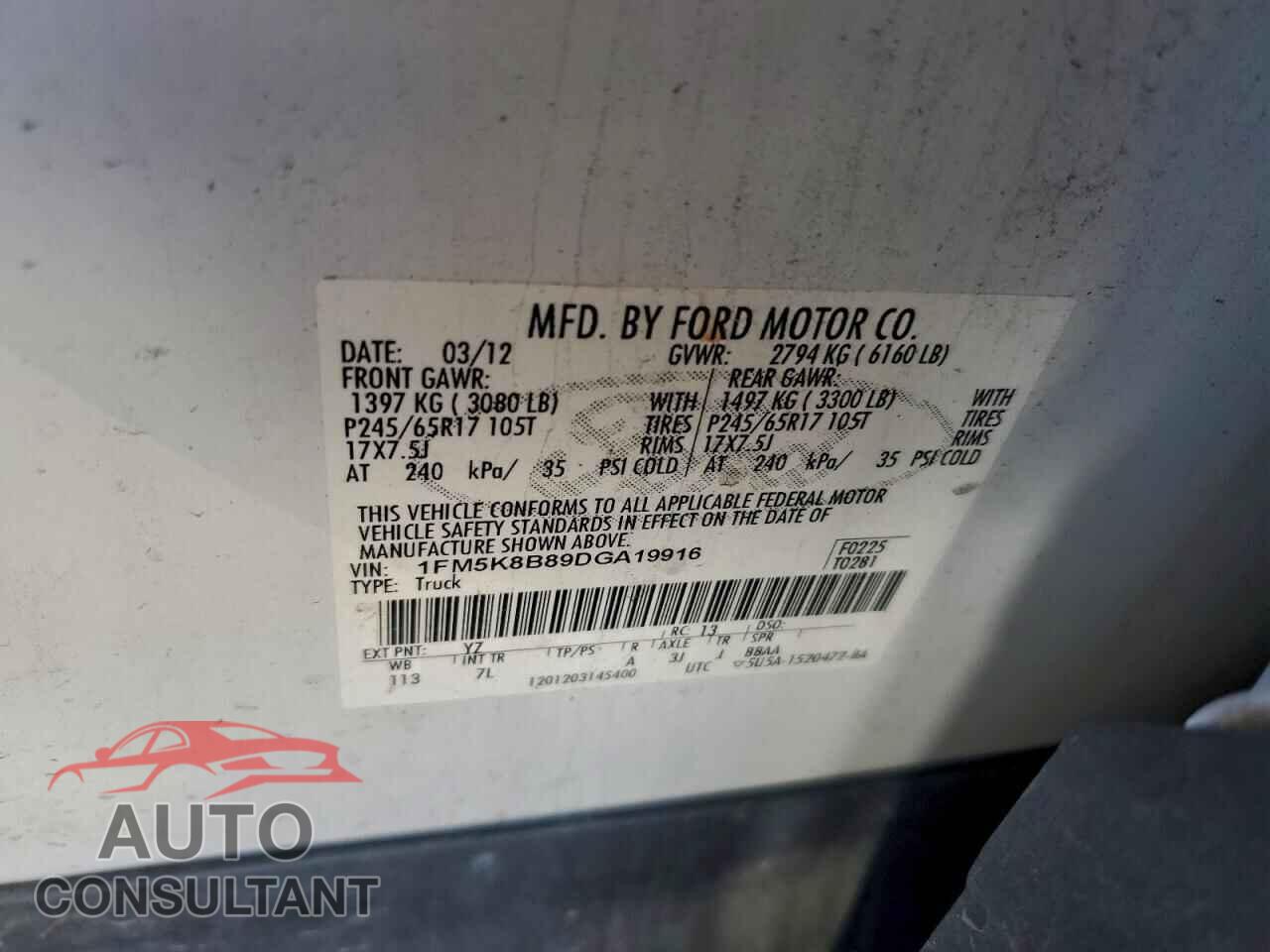 FORD EXPLORER 2013 - 1FM5K8B89DGA19916