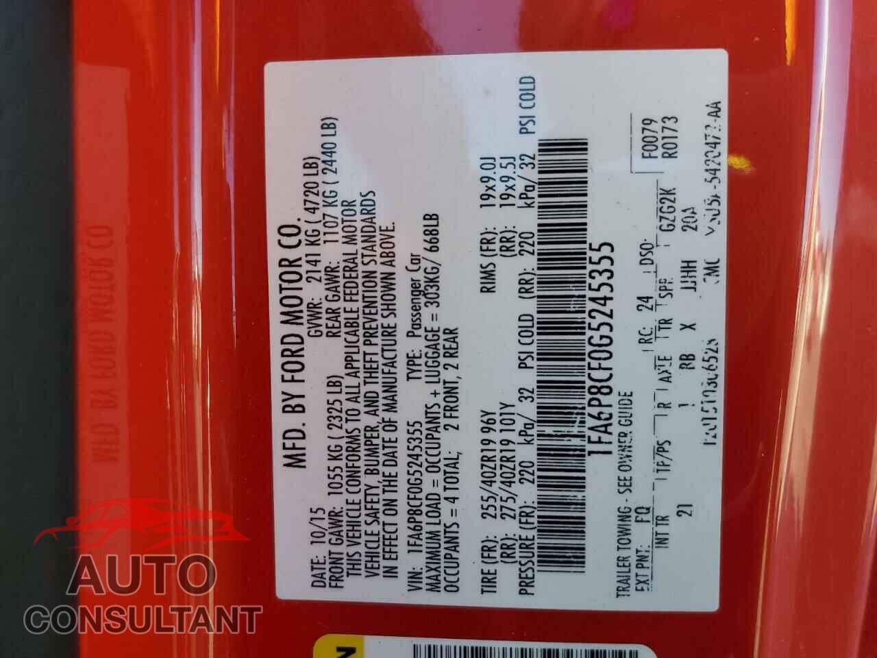 FORD MUSTANG 2016 - 1FA6P8CF0G5245355