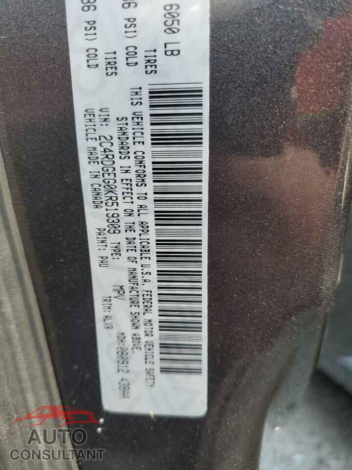 DODGE CARAVAN 2019 - 2C4RDGEG0KR519309