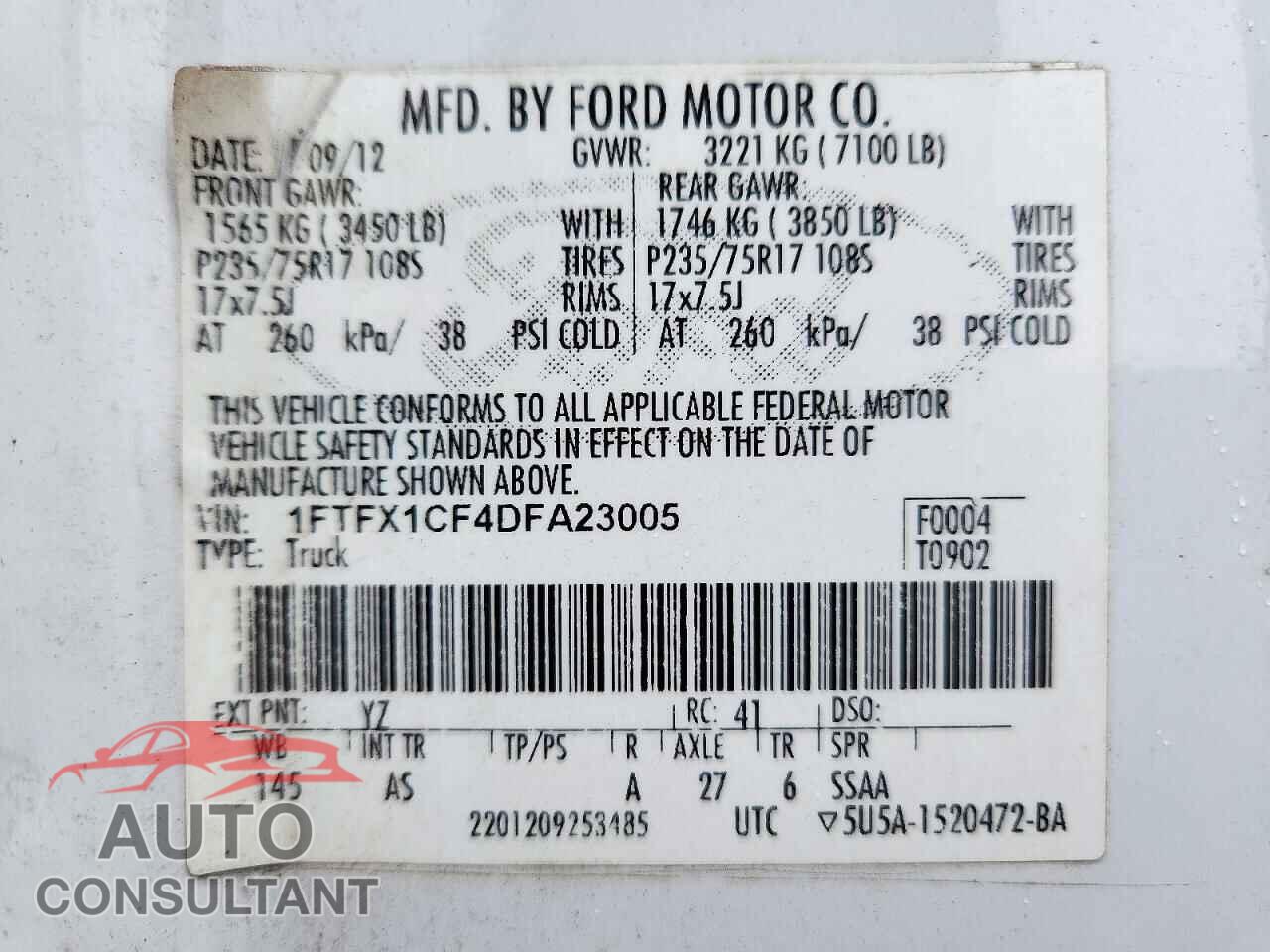 FORD F150 2013 - 1FTFX1CF4DFA23005