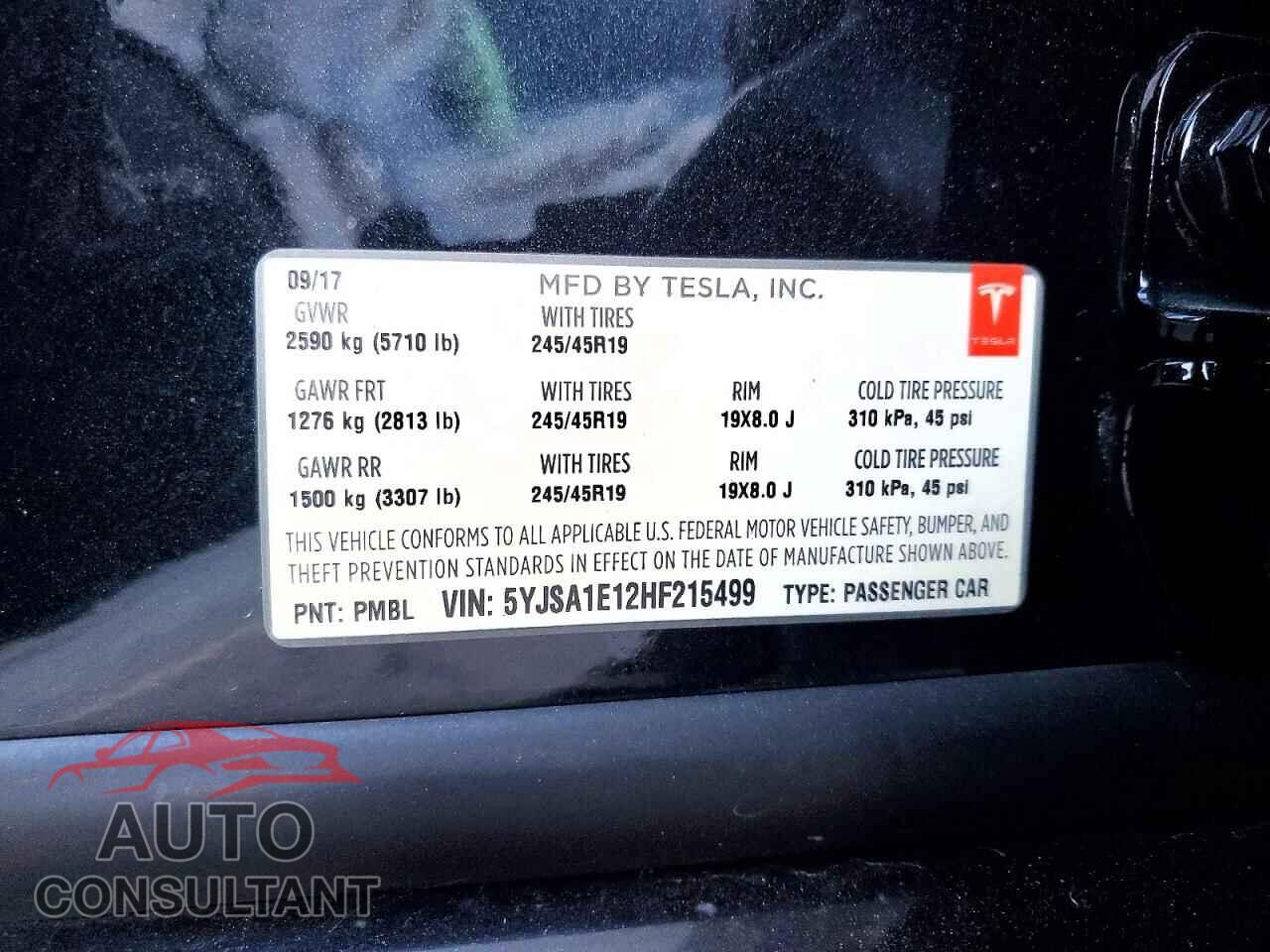 TESLA MODEL S 2017 - 5YJSA1E12HF215499