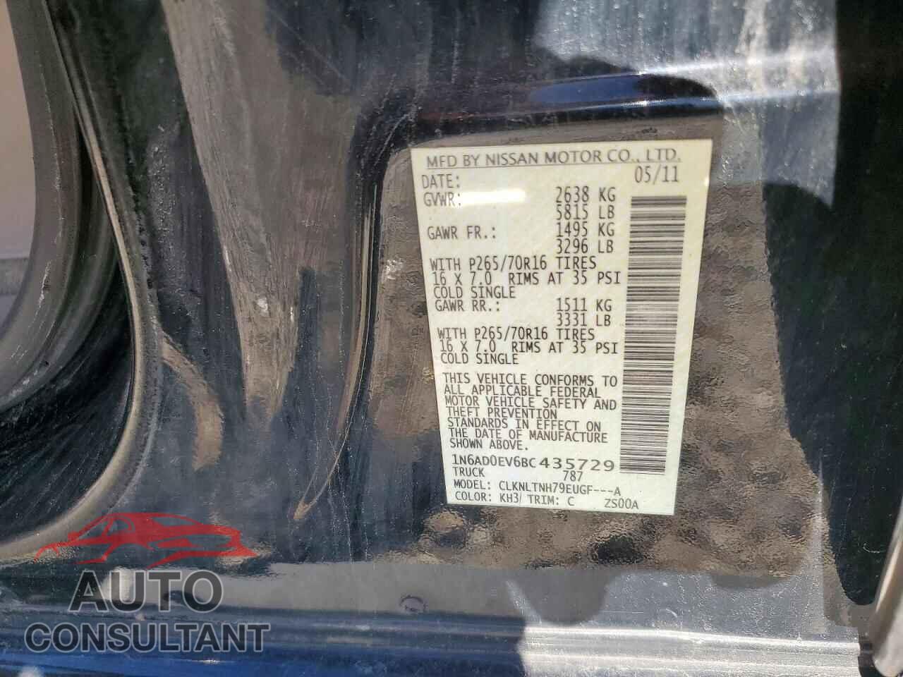 NISSAN FRONTIER 2011 - 1N6AD0EV6BC435729