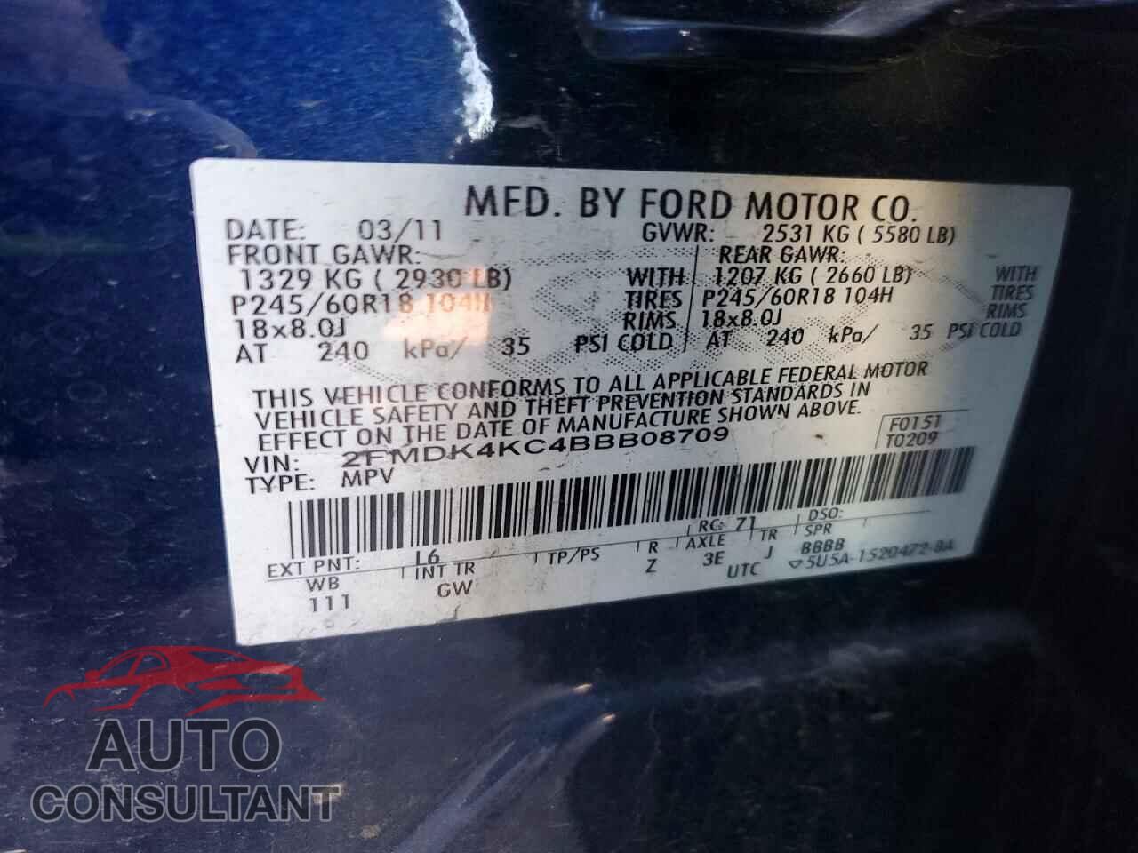 FORD EDGE 2011 - 2FMDK4KC4BBB08709