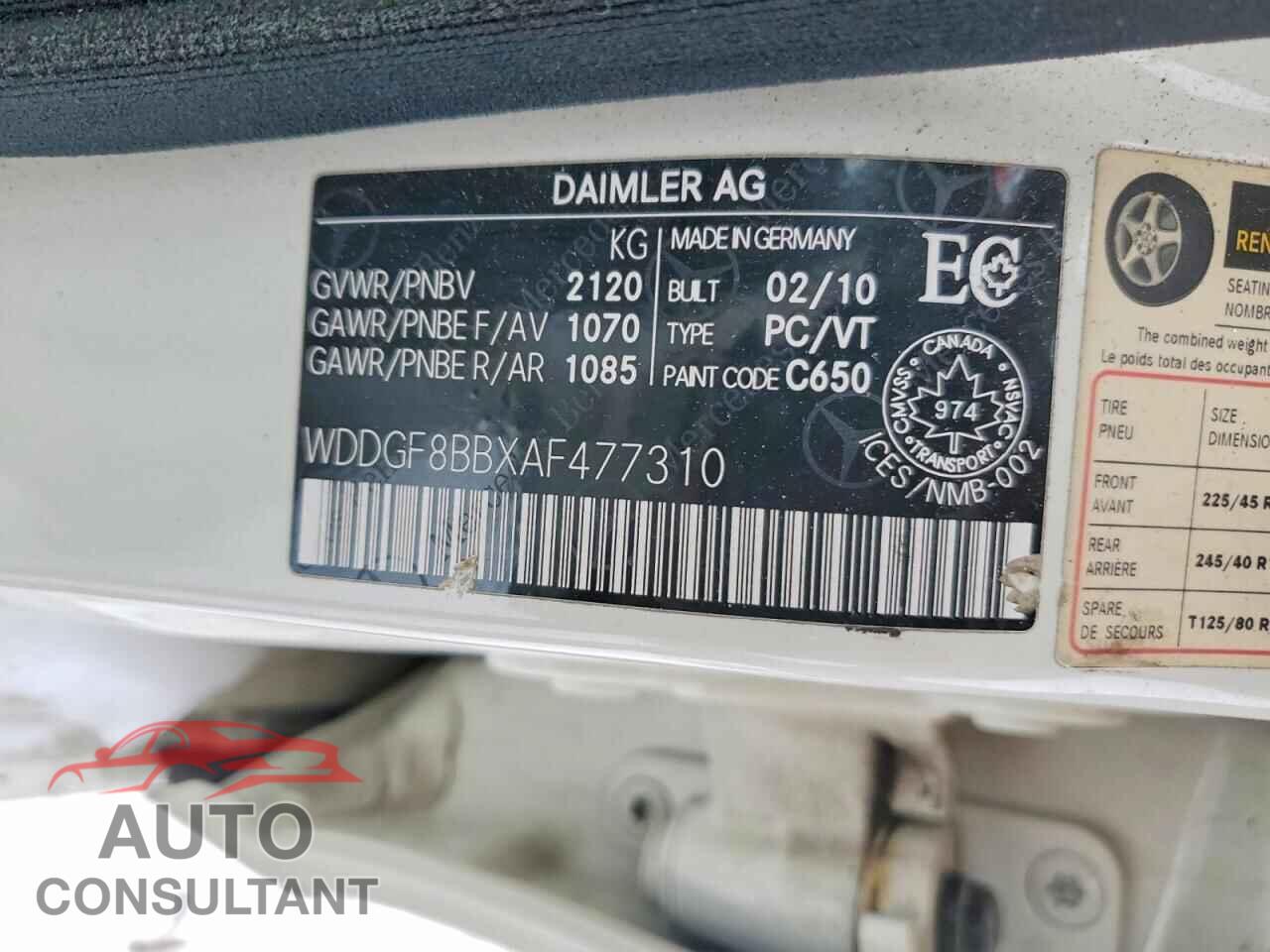 MERCEDES-BENZ C-CLASS 2010 - WDDGF8BBXAF477310