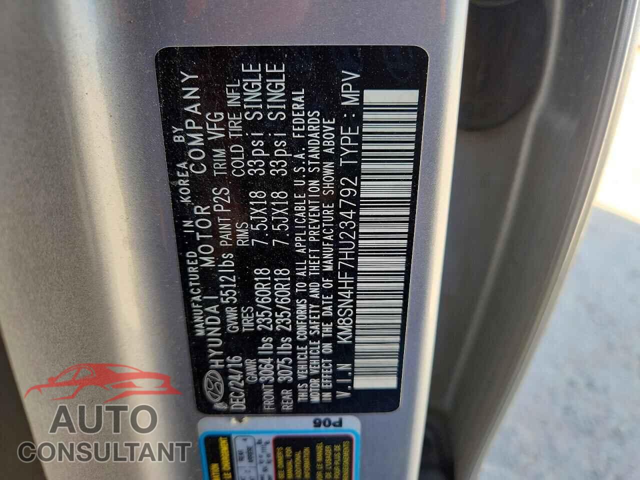 HYUNDAI SANTA FE 2017 - KM8SN4HF7HU234792