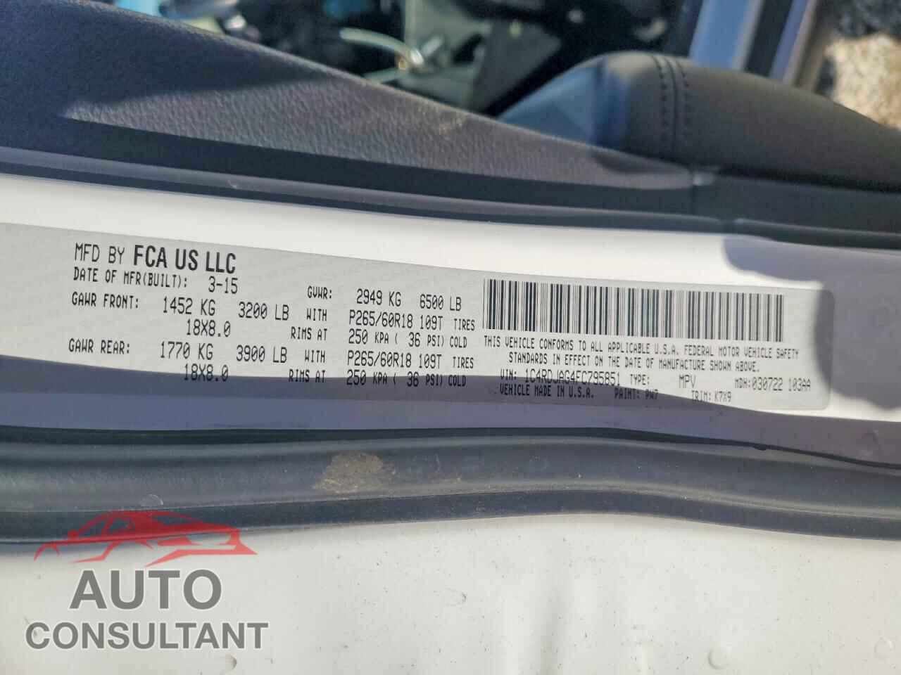 DODGE DURANGO 2015 - 1C4RDJAG4FC795851