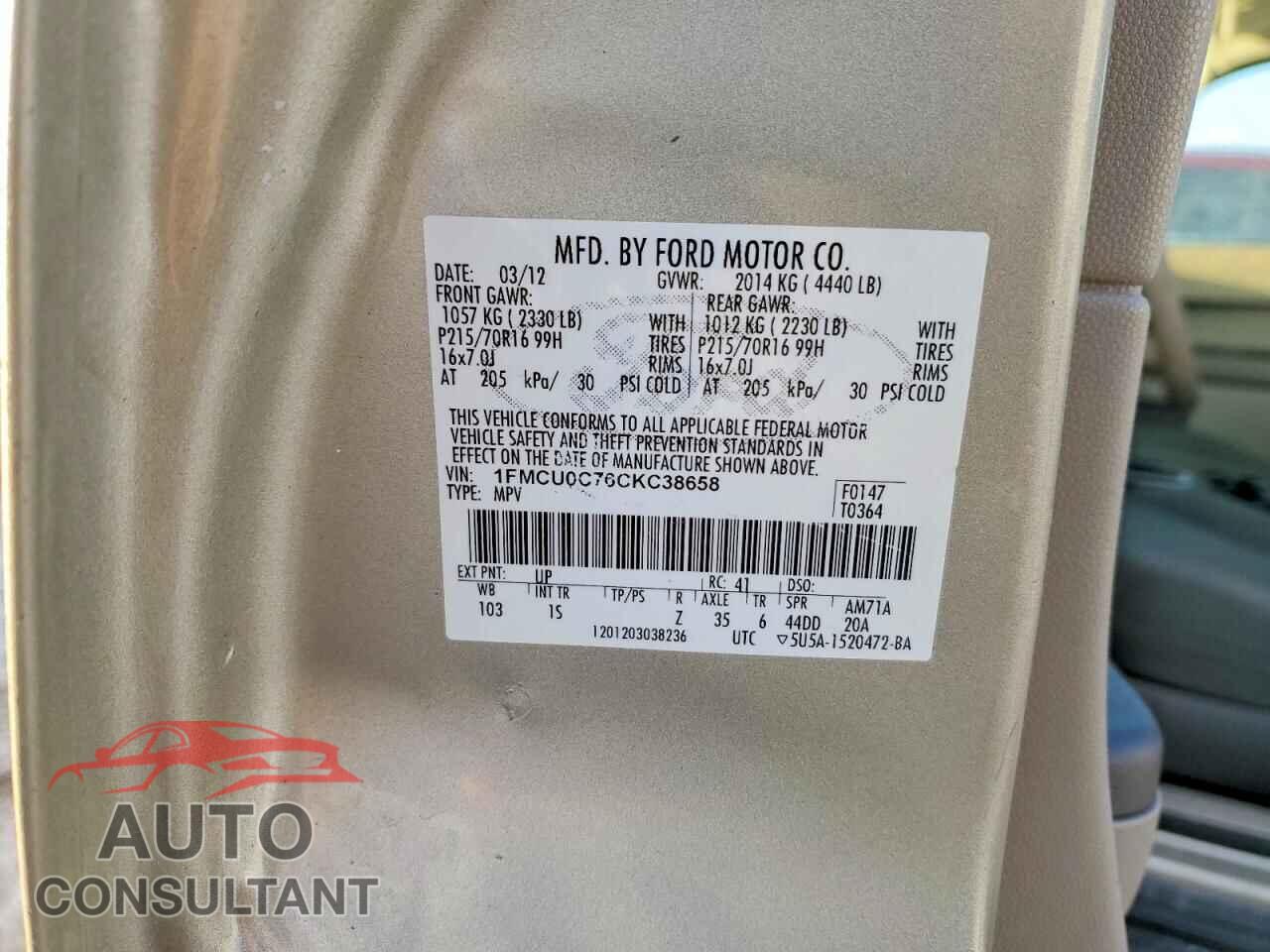 FORD ESCAPE 2012 - 1FMCU0C76CKC38658