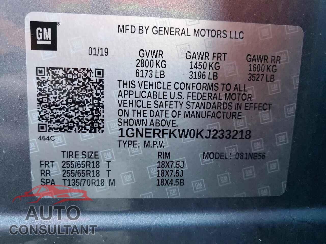 CHEVROLET TRAVERSE 2019 - 1GNERFKW0KJ233218