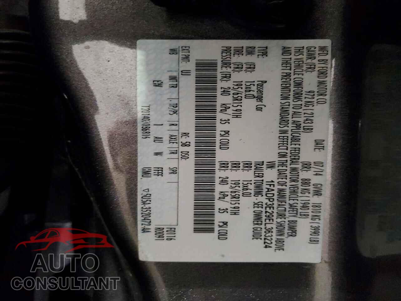 FORD FOCUS 2014 - 1FADP3E29EL363224