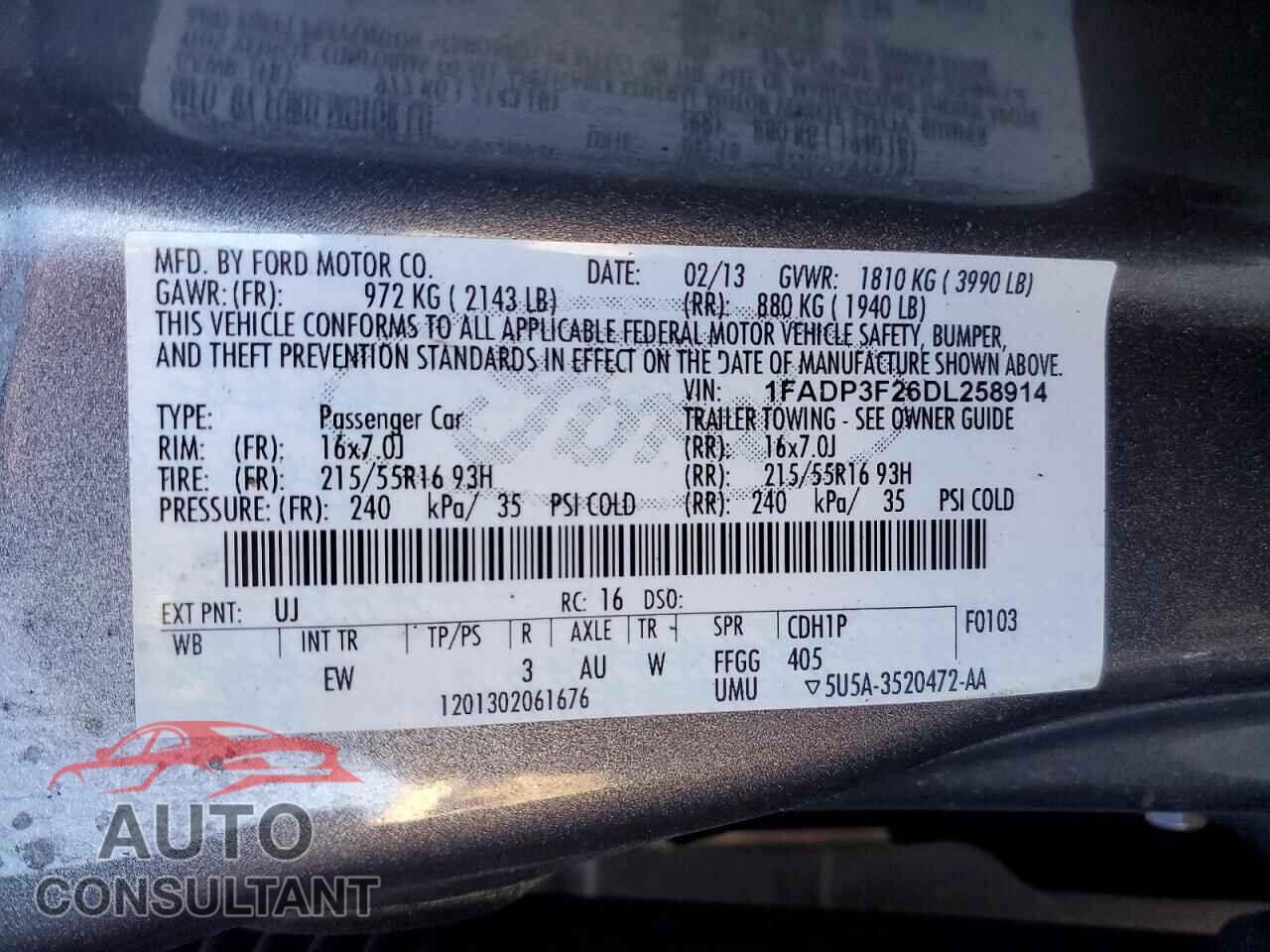 FORD FOCUS 2013 - 1FADP3F26DL258914