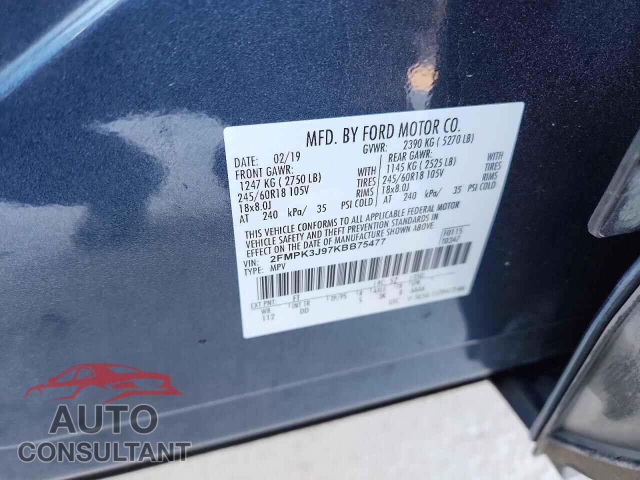 FORD EDGE 2019 - 2FMPK3J97KBB75477